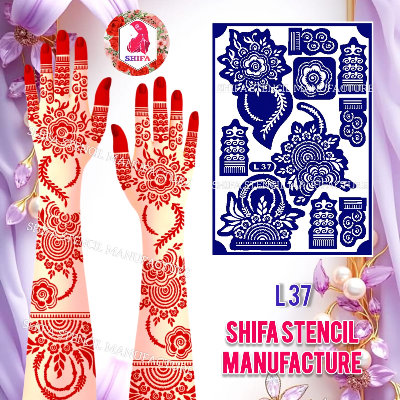 L 37 The Artisan’s Medallion Sticker overview Henna Stencil - Shifa Stencil